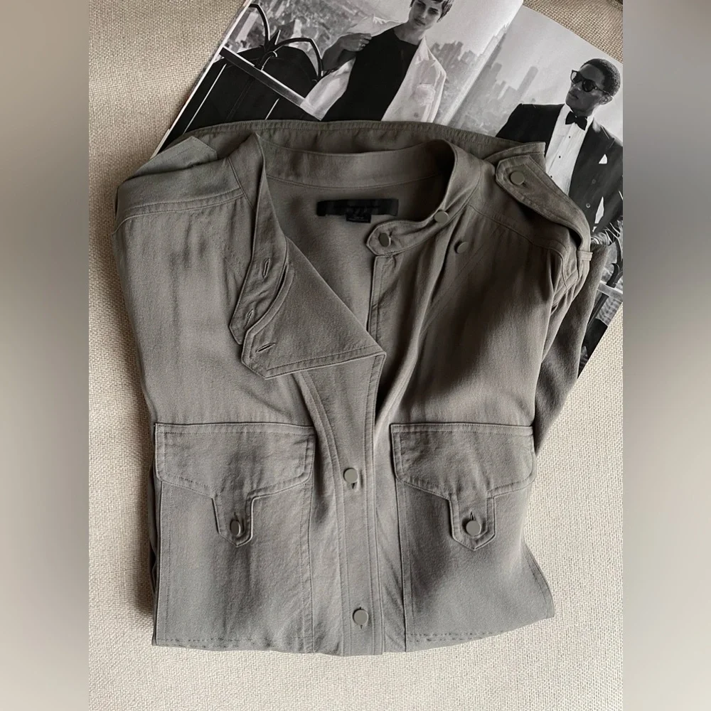 Alexander Wang 100% Silk Button Up Shirt / Tunic In Army /Olive Green Size 10 - Picture 16 of 16